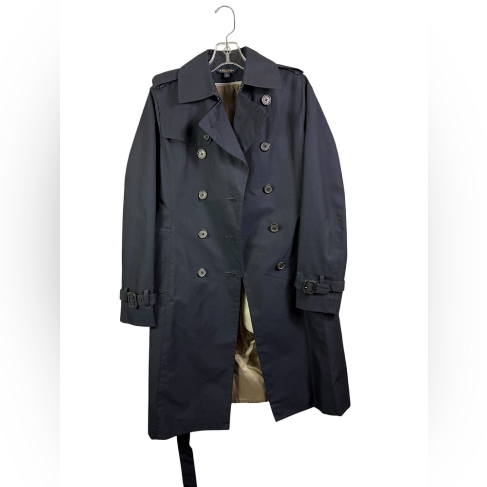 Brooks Brothers Double-Breasted Belted Cotton Twill Trench Coat - Navy, 2